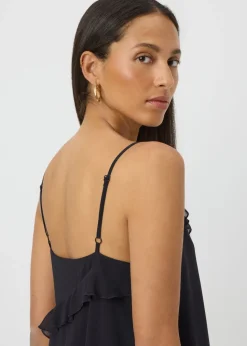 Black Strappy Frill Midi Dress