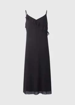 Black Strappy Frill Midi Dress