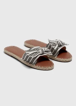 Black Stripe Bow Espadrille Sliders