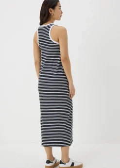 Black Stripe Racer Back Ribbed Midi Dress
