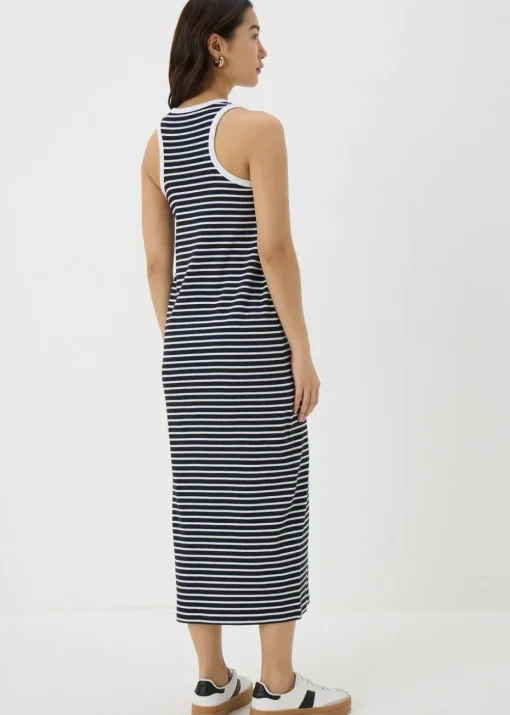 Black Stripe Racer Back Ribbed Midi Dress