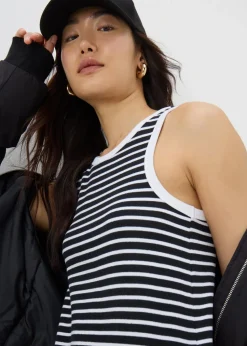 Black Stripe Racer Back Ribbed Midi Dress