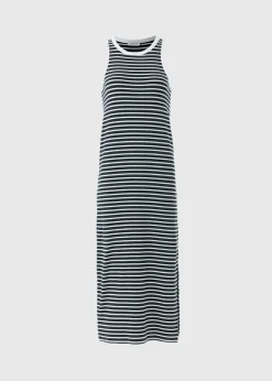 Black Stripe Racer Back Ribbed Midi Dress