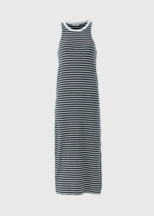 Black Stripe Racer Back Ribbed Midi Dress