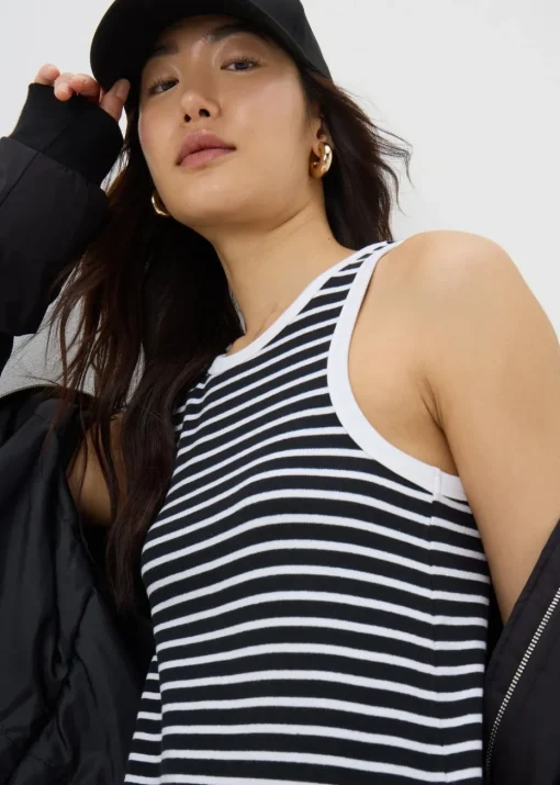 Black Stripe Racer Back Ribbed Midi Dress