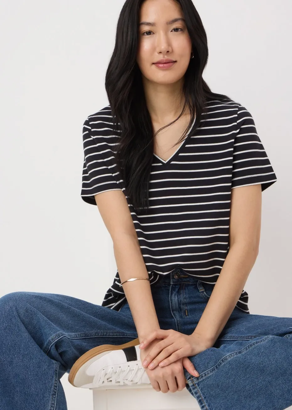 Black Stripe V-Neck Regular Fit T-Shirt