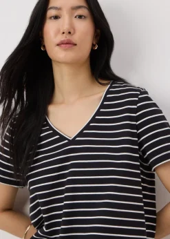 Black Stripe V-Neck Regular Fit T-Shirt