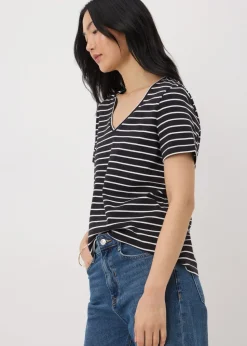 Black Stripe V-Neck Regular Fit T-Shirt