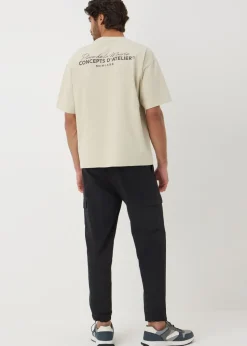 Black Tech Cuffed Cargo Trousers