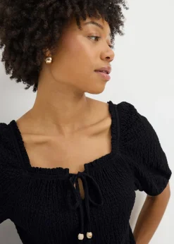 Black Textured Gypsy Top