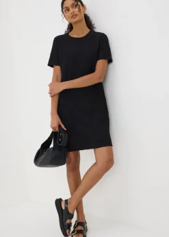 Black Textured T-Shirt Mini Dress