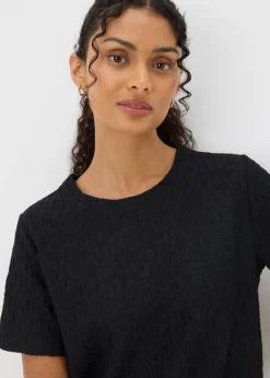 Black Textured T-Shirt Mini Dress