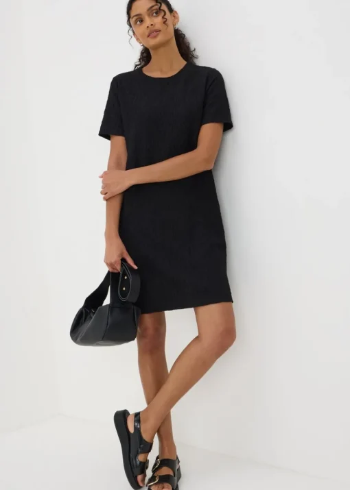 Black Textured T-Shirt Mini Dress