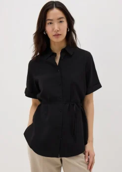 Black Tie Waist Longline Shirt
