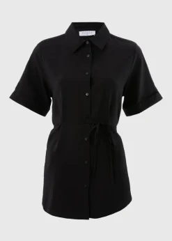 Black Tie Waist Longline Shirt
