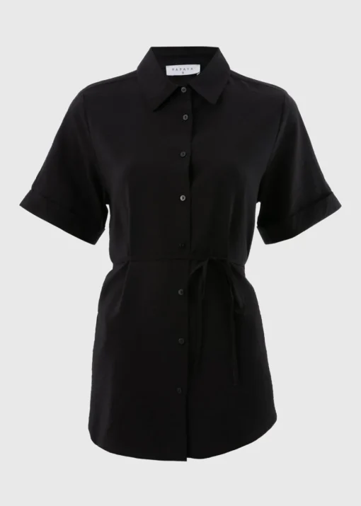 Black Tie Waist Longline Shirt