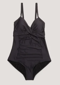 Black Tummy Control Wrap Front Swimsuit