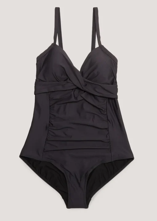 Black Tummy Control Wrap Front Swimsuit