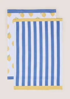 Blue and Yellow Lemon Printed Tea Towels