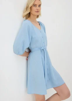 Blue Belted Mini Tea Dress