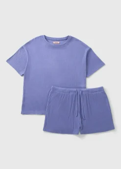 Blue Brushed Waffle Pyjama Set