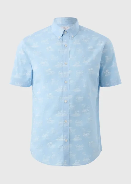Blue Island Print Short Sleeve Shirt