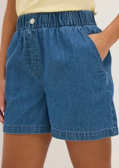 Blue Mid Wash Cotton Paper Bag Shorts