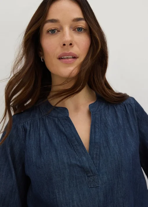Blue Notched Neck Blouse