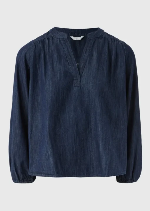 Blue Notched Neck Blouse