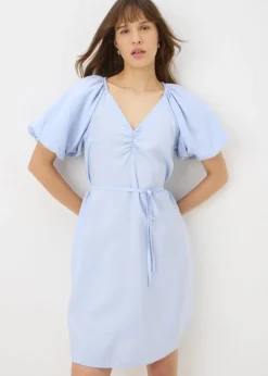 Blue Puff Sleeve Mini Dress