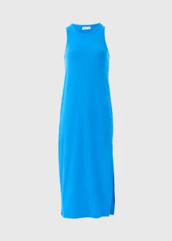 Blue Racer Back Ribbed Midi Dress