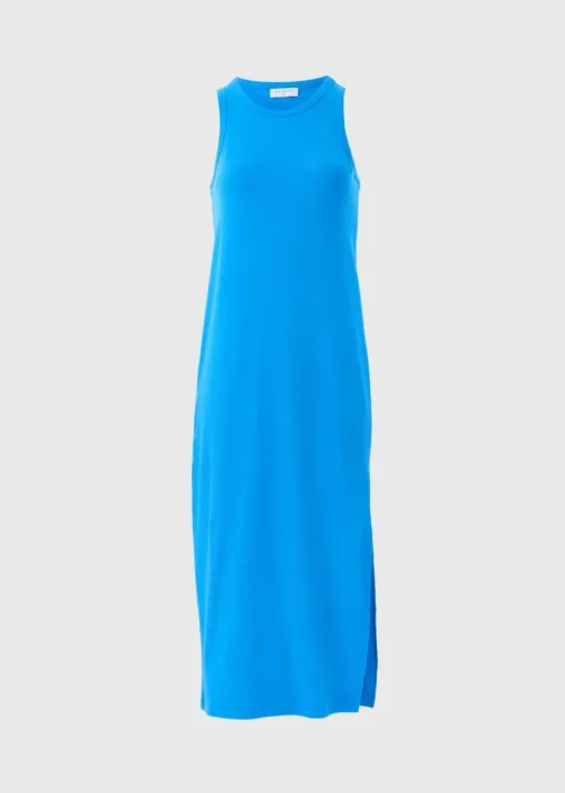 Blue Racer Back Ribbed Midi Dress
