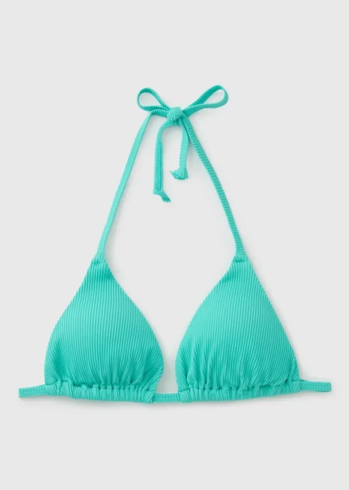 Blue Ribbed Triangle Bikini Top