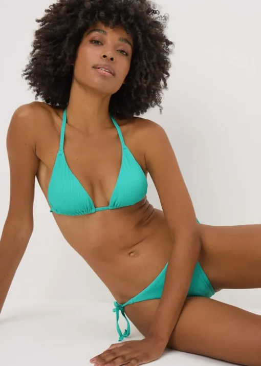 Blue Ribbed Triangle Bikini Top