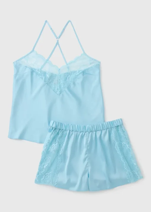 Blue Satin Cami Pyjama Set