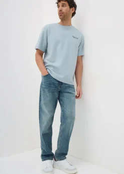 Blue Textured Slogan T-Shirt