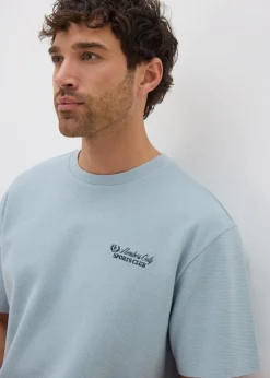 Blue Textured Slogan T-Shirt