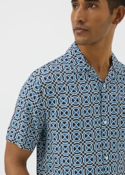 Blue Tile Print Short Sleeve Shirt