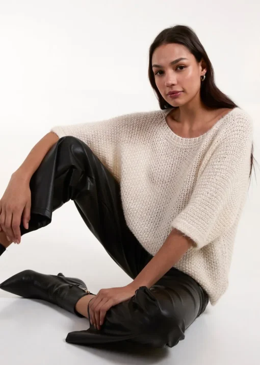 Blue Vanilla Beige Fluffy Textured Knit Jumper