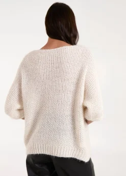 Blue Vanilla Beige Fluffy Textured Knit Jumper