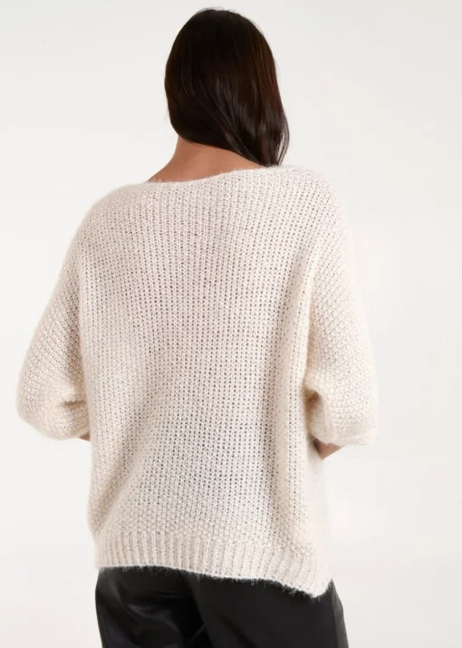 Blue Vanilla Beige Fluffy Textured Knit Jumper