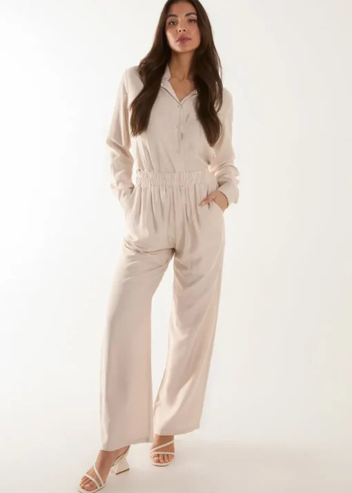 Blue Vanilla Beige Striped Cosy Shirt Set
