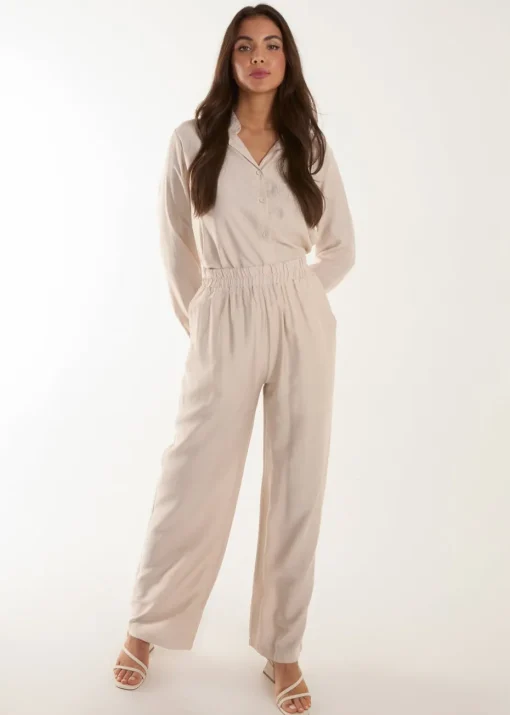Blue Vanilla Beige Striped Cosy Shirt Set
