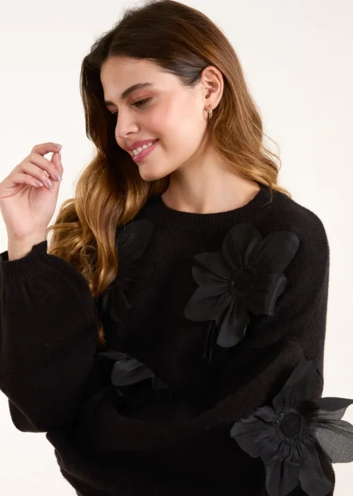 Blue Vanilla Black Applique Flower Jumper