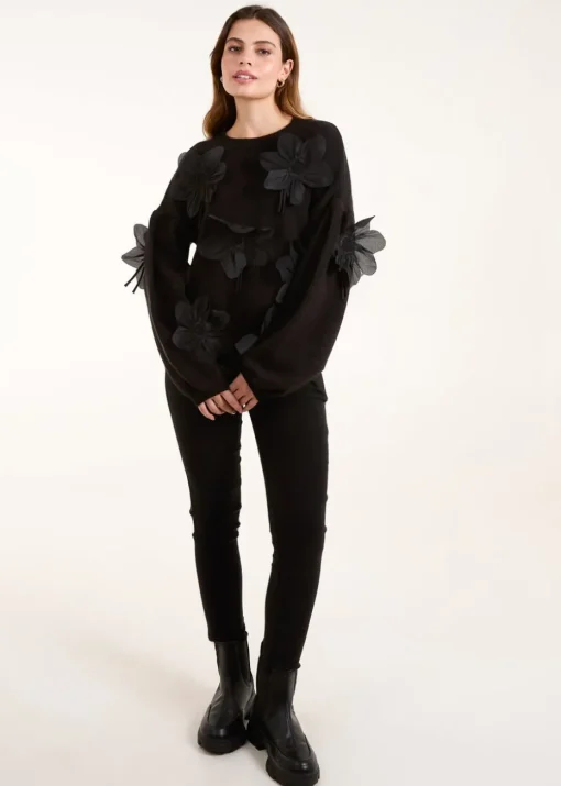 Blue Vanilla Black Applique Flower Jumper