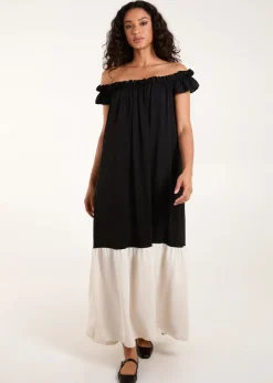 Blue Vanilla Black Bardot Off Shoulder Maxi Dress