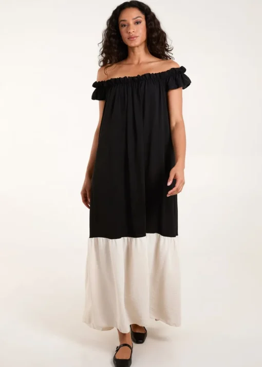 Blue Vanilla Black Bardot Off Shoulder Maxi Dress