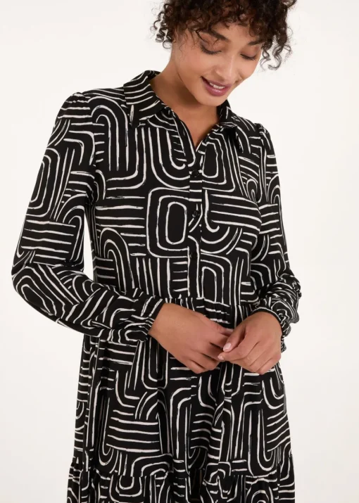 Blue Vanilla Black Button Front Smock Shirt Dress