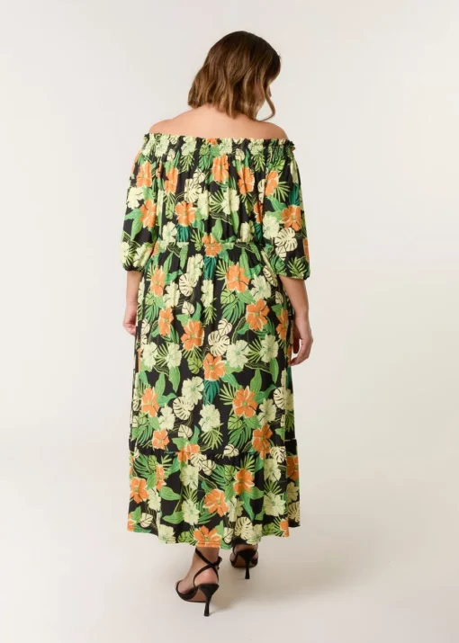 Blue Vanilla Black Curve Bardot Elasticated Midi Dress
