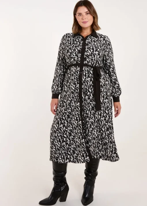 Blue Vanilla Black Curve Constrast Belted Midi Shirt Dress